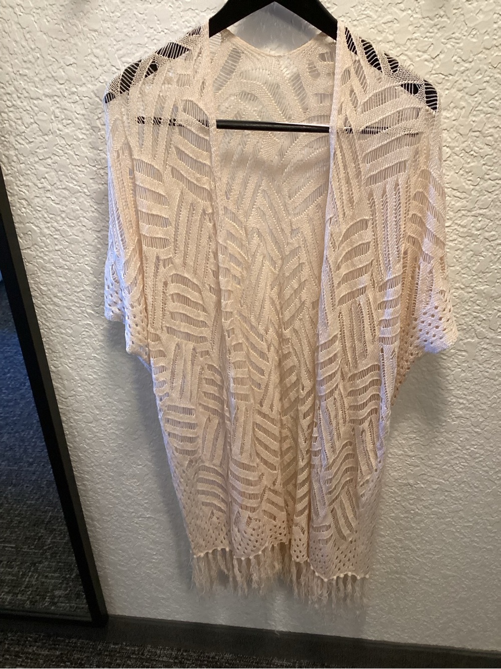 Lightweight Cream Open-Front Crochet Kimono Cardigan for Women